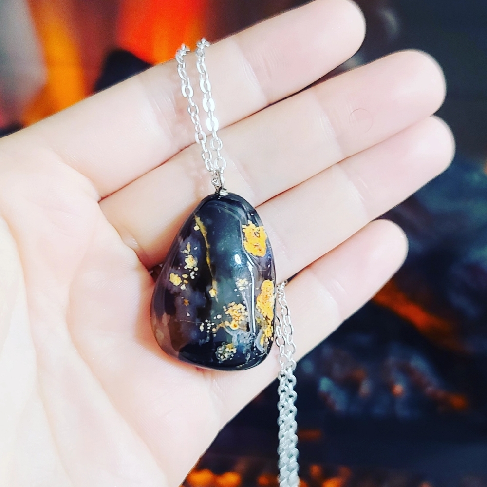 Unique Fire Agate Pendant with a chain